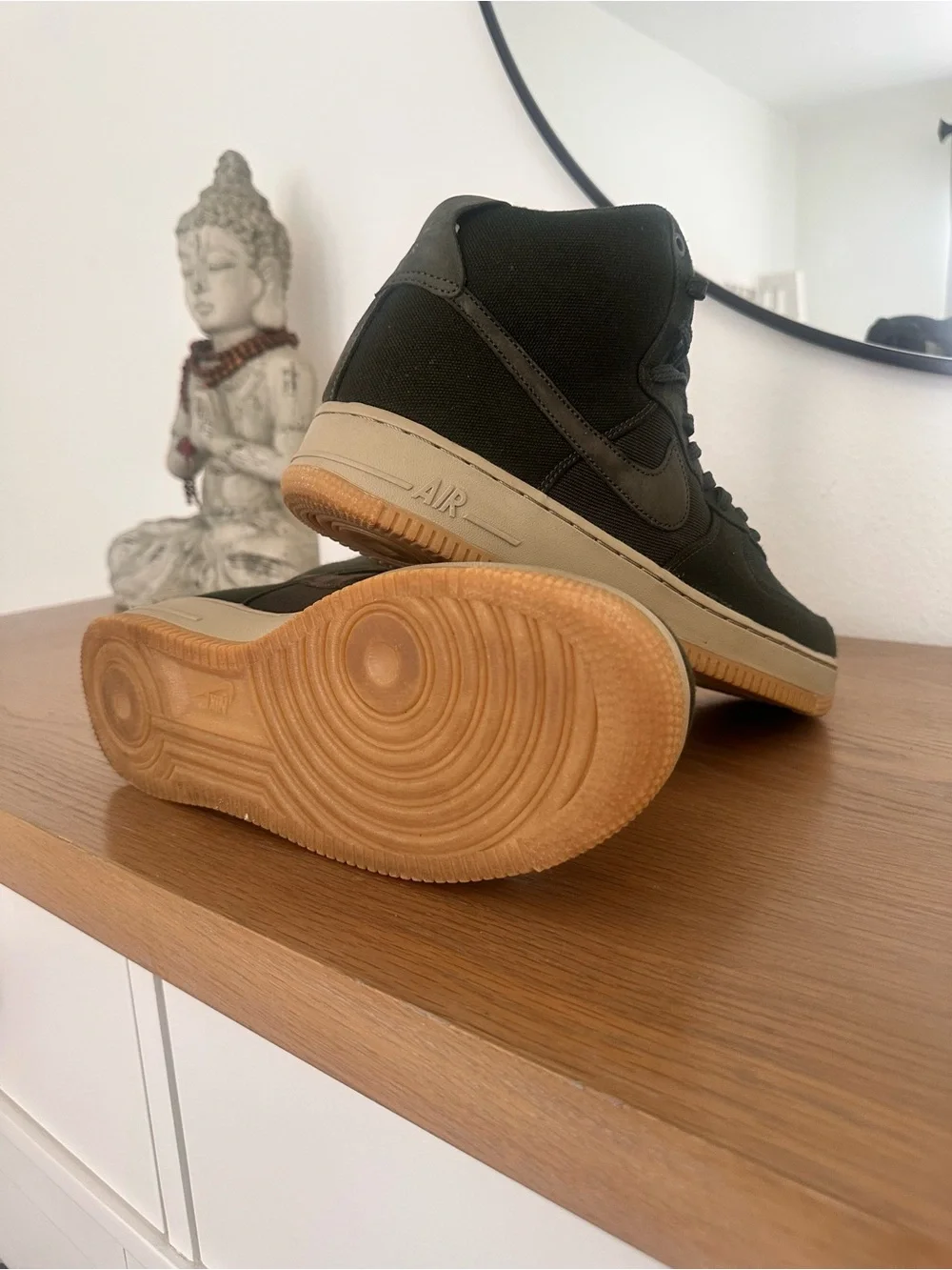 Nike High-Top Canvas Sneakers in Dark Olive and Gum